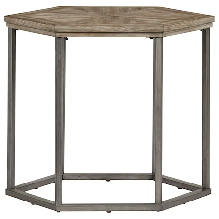 Ash Veneer Hexagon End Table with Metal Frame